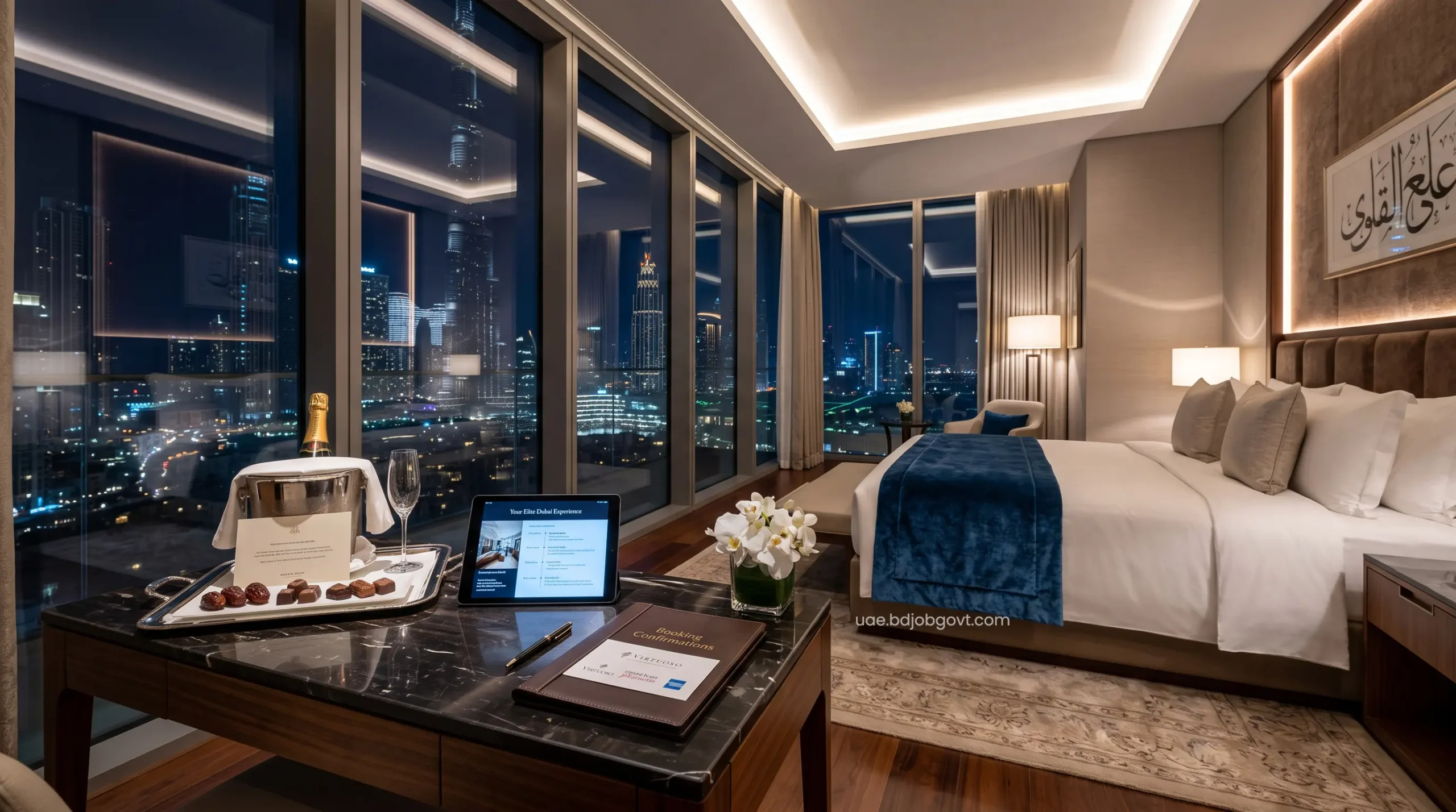 Premium OTA reservation and Burj Khalifa fireworks luxury balcony.