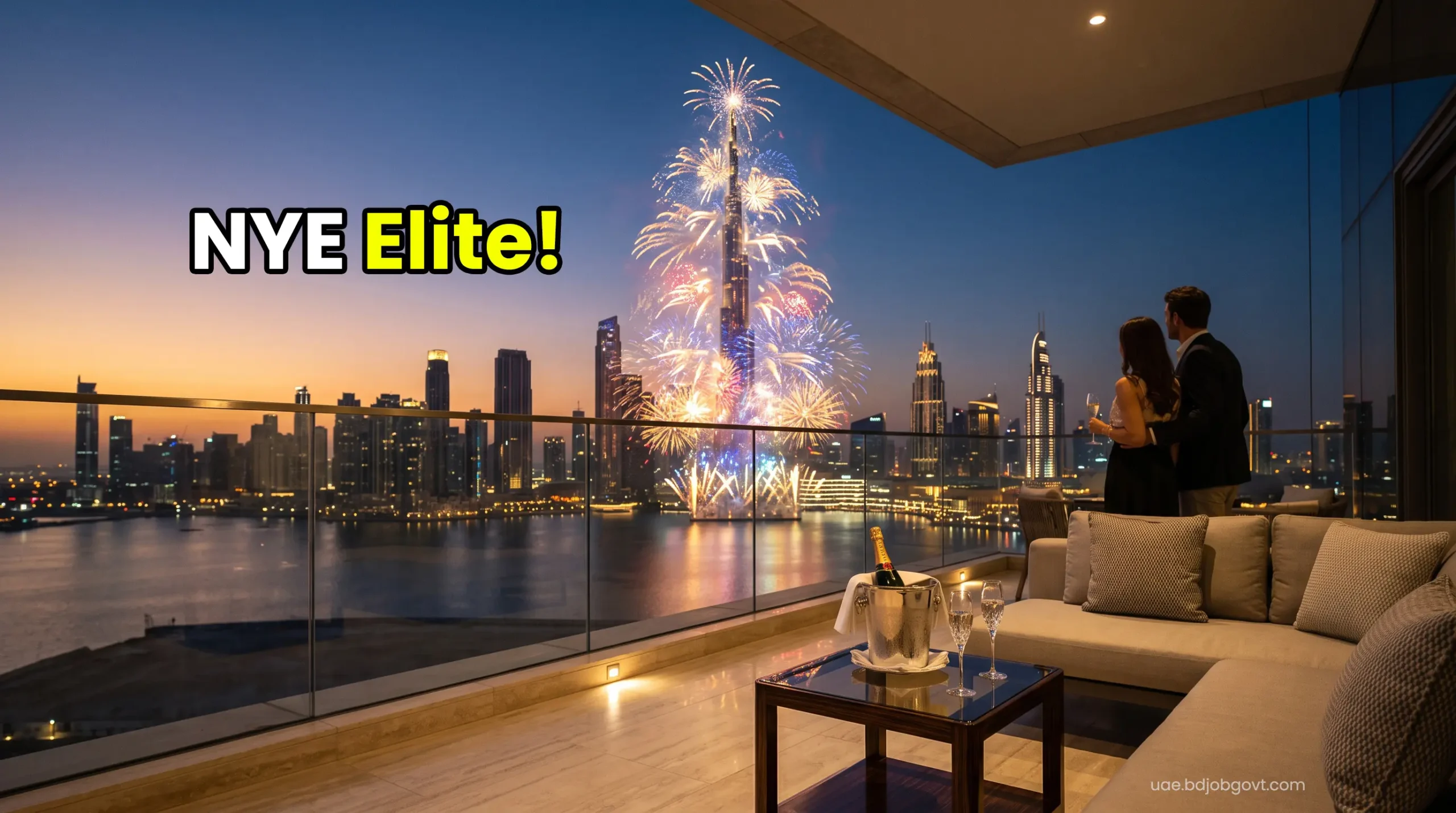 Dubai NYE 2026 hotel booking for premium 7-star suite with Burj Khalifa view.