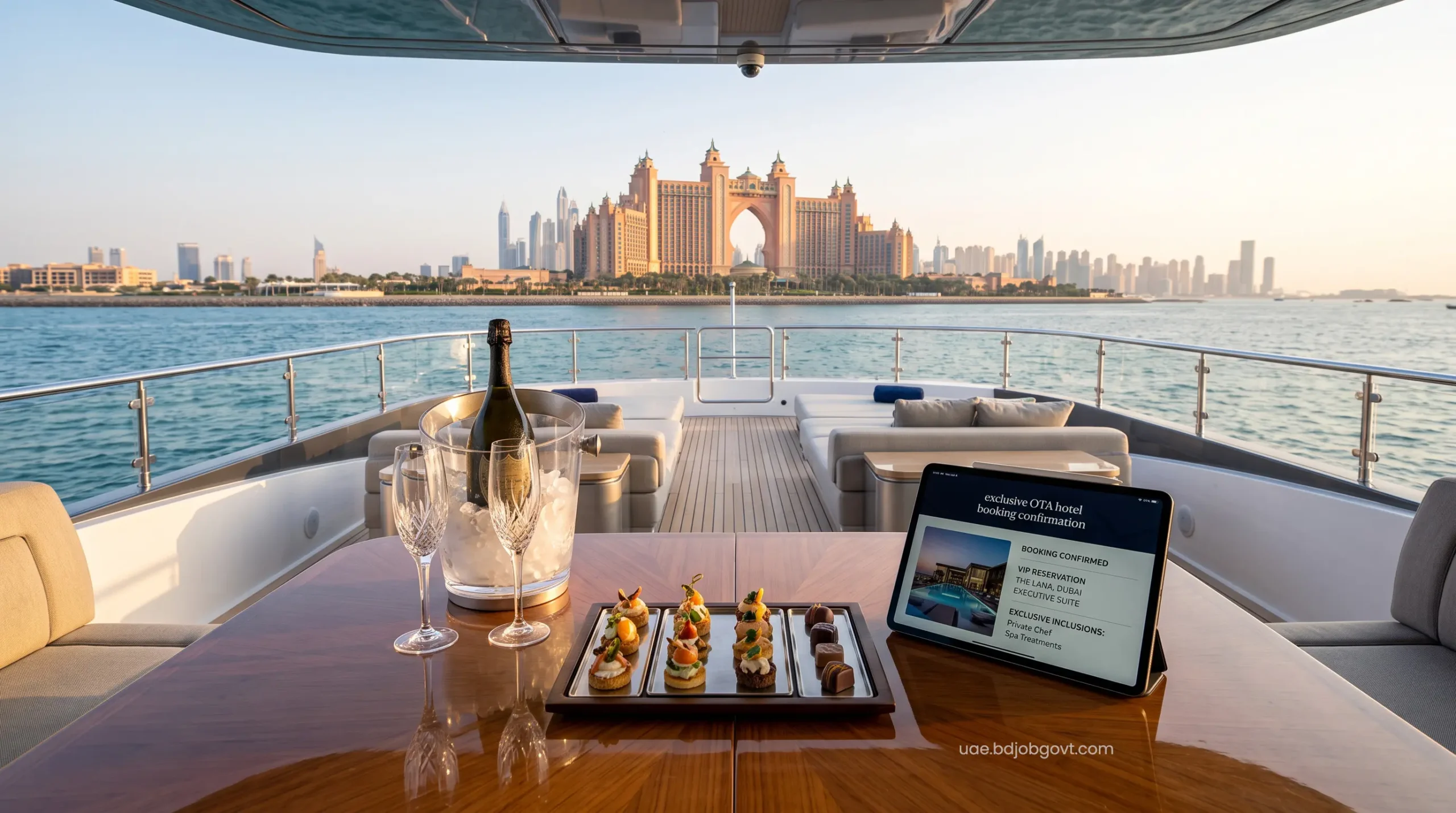 VIP private yacht charter and Dubai premium hotel deals on the Palm.